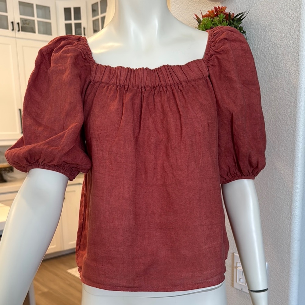 Women's Rust Puff Sleeve Square Neck Blouse
